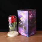 Multi-colored Beauties And Beast Red Roses On A Glass Dome On A Wooden Base Used For Valentine's Day Gifts LED Rose Lights