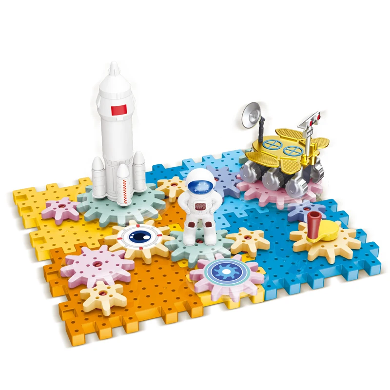 52pcs small toy plastic gears space rocket building block kit sets low moq for kids