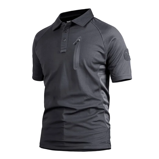 Summer Tactical T-Shirts Men Outdoor Quick Drying Camping Hiking Polo Taped Zipper Pockets Top Tees