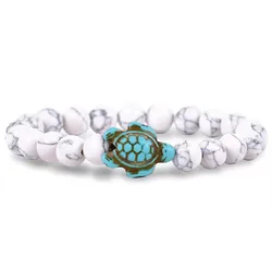 Natural Gem Turquoise Elastic Stone Beads Turtle Bracelet for women