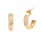 Gold Plated Cz Earring Gemnel Wide Gold Plated Huggies 925 Silver Starburst CZ Hoop Earring