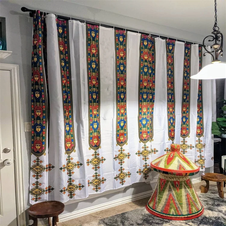 埃塞俄比亚传统设计窗帘萨巴和泰莱特遮光窗帘3D印花豪华卧室窗帘