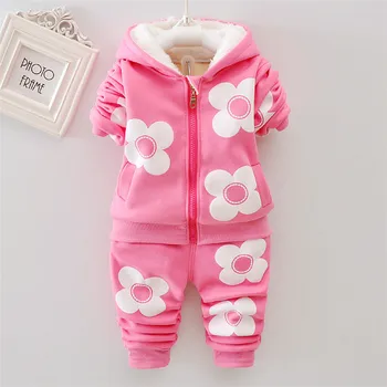 Autumn Winter Baby Girls Outfit Sets Kids Wear Flower Hooded Coat and Pant Toddler Girl Children's Clothing Sets Boutique