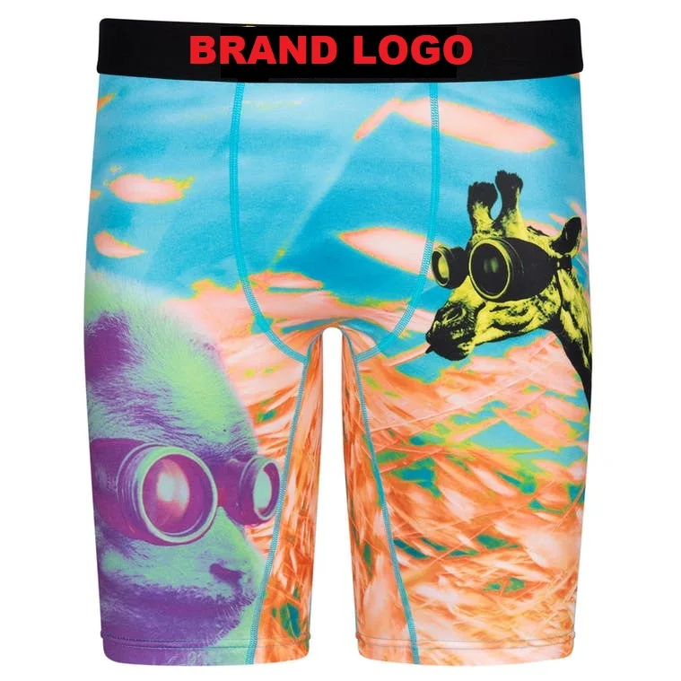 Custom OEM Printing Design Logo Breathable Polyester Sublimation Men's Boxer Compression Elastic Waistband Shorts Boxer