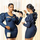 Clothing A503 2021 Fall Sexy Dresses Women Clothing Bodycon Long Puff Sleeve Mini Backless Dress For Party