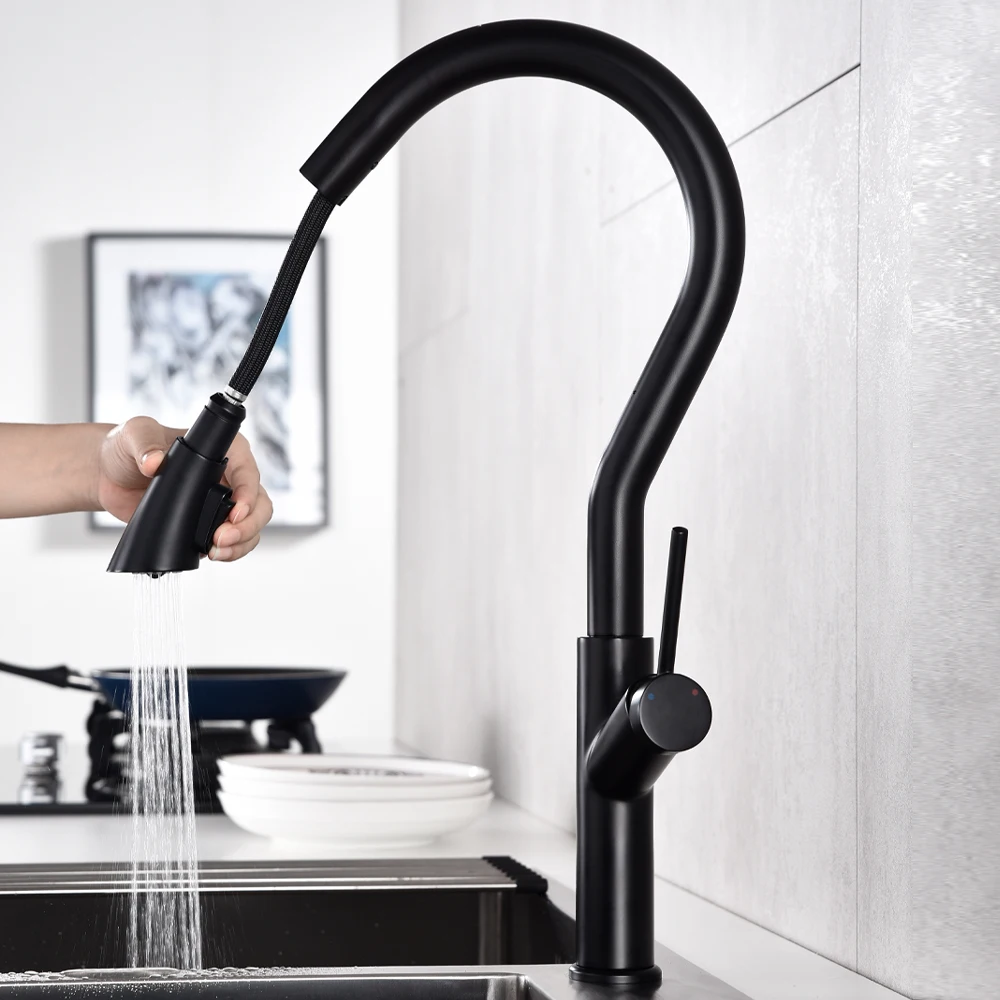 厨房用水龙头拉下式热水龙头特价搅拌机价格优惠水槽水龙头飞溅过滤器黑色厨房水龙头