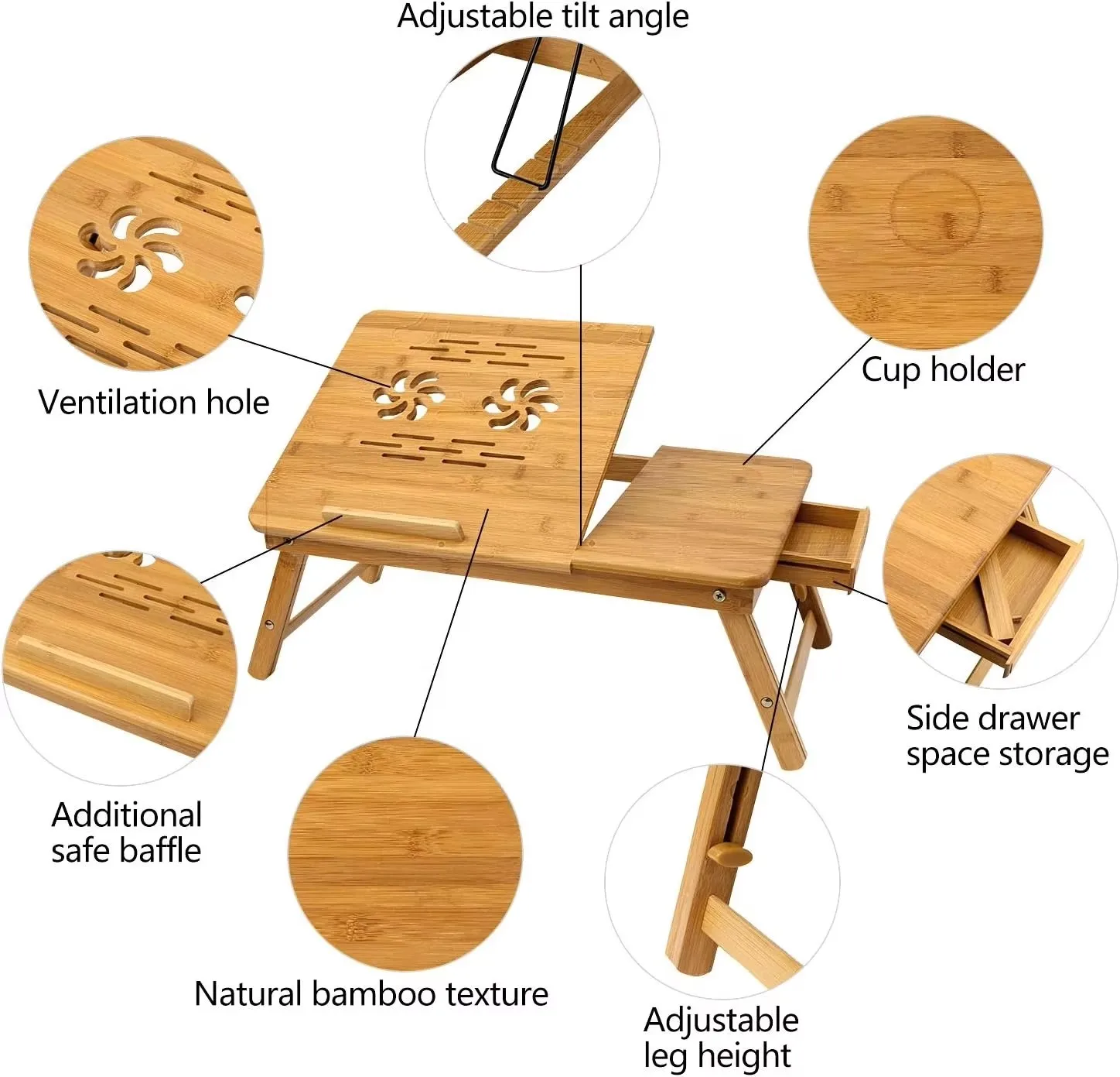 product bamboo foldable bed lazy table computer cooling table with drawers reading stand convenient mobile table for home-10