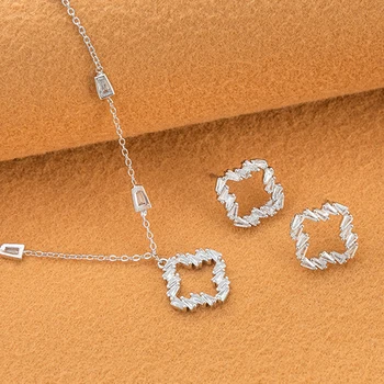 Fashion Jewelry American Necklace and earrings Initial Women Zircon Necklace Pendant Silver 925 Jewelry sets