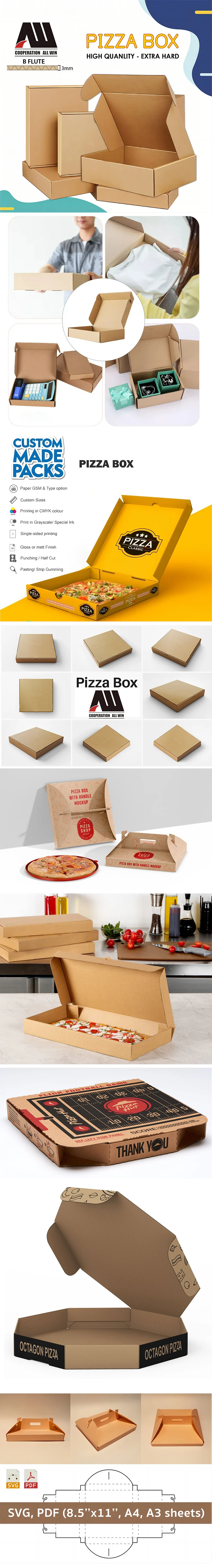 Factory Custom Disposable Food Packaging Printing 6 7 8 9 10 12- Inch Portable Blank Corrugated Cardboard Pizza Box With Logo