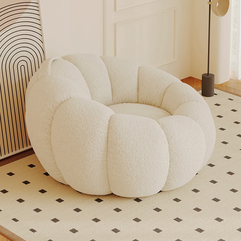 Lazy Sofa Chair with Ottoman, Comfortable Cotton Lambswool Lazy Sofa for Living Room, Bedroom Apartment