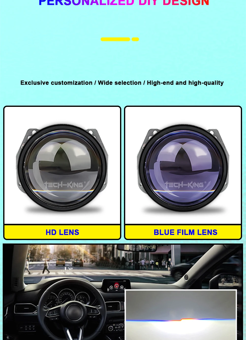 TECH-KING AFS Bi Led Projector Lens 3.0 inch Automatic Sensor Led Projector Auto Lighting System Super Bright lens headlight
