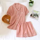 Cotton Cotton Homewear Cotton Summer Loose Short Sleeve Seersucker Cotton Homewear Women Set