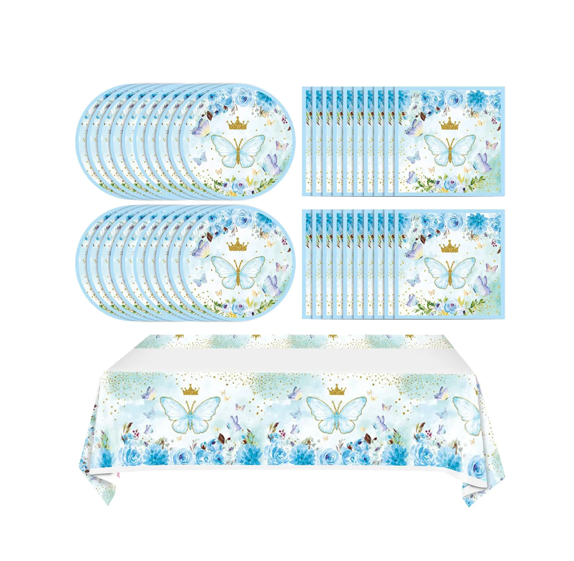 Blue Butterfly Themed Party Tableware Set Pink Baby Shower Decorations for Girls Disposable Paper Plates And Cups