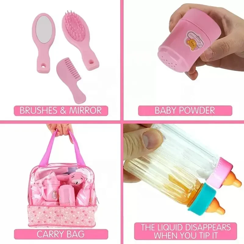 EPT 30 Piece Baby Doll Accessories Doll Feeding Care Set with Magic Bottles in a Bag for Kids Pretend Play Set