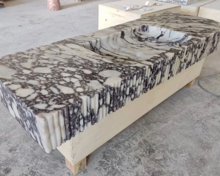 Custom Solid Calacatta Viola Marble Sink Flute Side For Bathroom Vanity