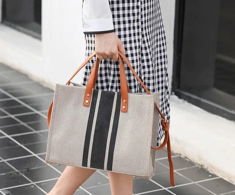 Simple large sturdy briefcase canvas grocery women's tote Bags Customize logo Women Shoulder Bag