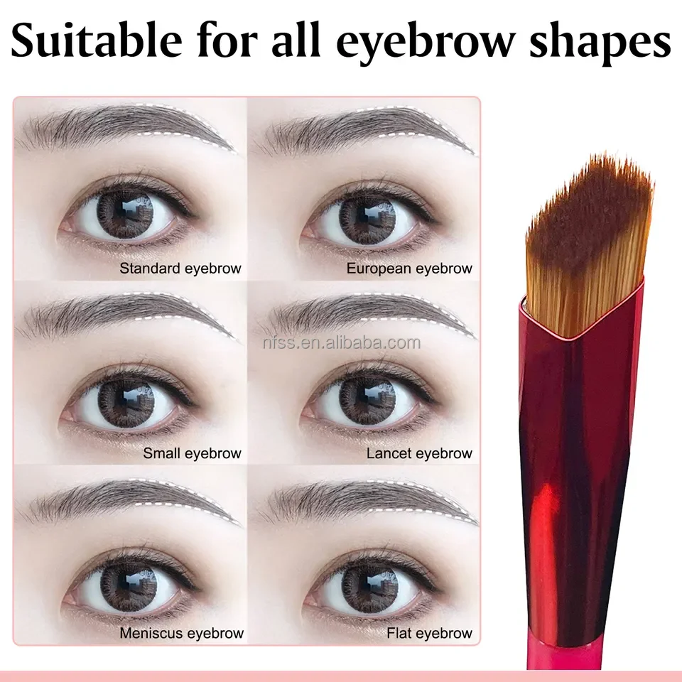 Custom Logo 4D Hair Stroke Stamp Brow Tinting Cosmetic Brushes Makeup Flat Angled Side Square  Multi Function Wild Eyebrow Brush