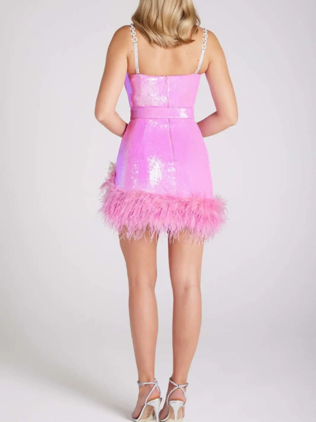 Hot Girl Feather Decoration Sequin Bodycon Mini Dress