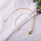 Pendant Fashion Silver Natural Freshwater Pearl Chunky Chain Heart Pendant Necklace