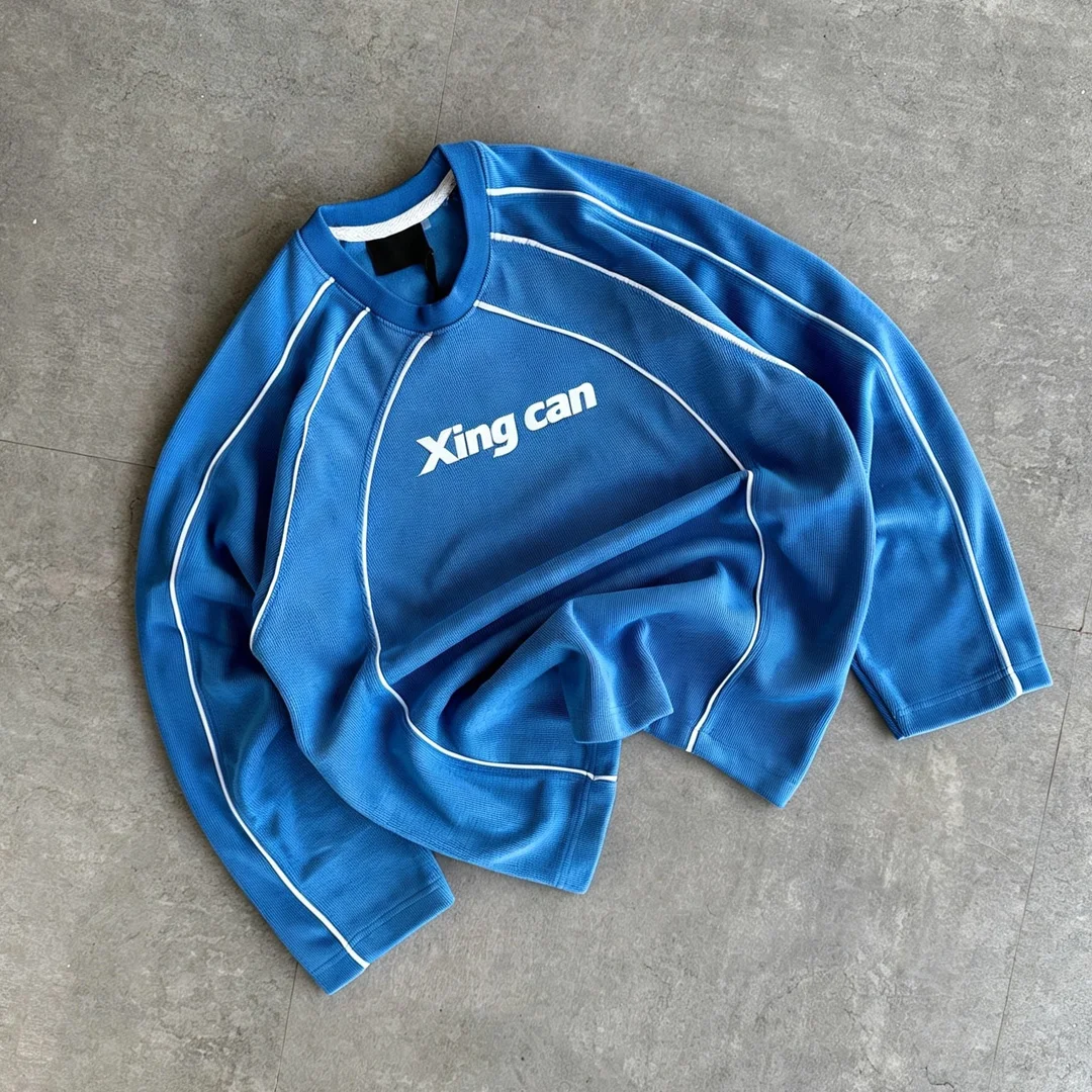 product wholesale contrast stitching 100 cotton long sleeve mens t shirt men racing style letter print street top oem custom-4