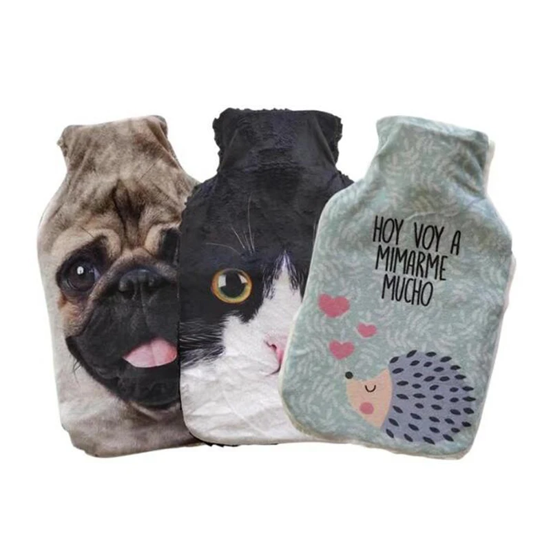 NEW 2L HOT WATER BOTTLE WITH WARM SOFT PUG SHORT FLOSS COVER WINTER DOG GIFT 