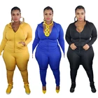Long Sleeve Hoodie Women Plus Size 2 Piece Long Sleeve Solid Color Ladies Sportswear Hoodie Yoga Jogger Sets