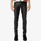 Men Men Stacked Pants Men Custom Skinny Plaid Slim Stacked Black Men's Trousers Faux Leather Fabric Men Leather Pants