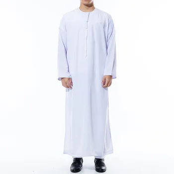 Hot sale ethnic clothing Middle East Oman Robe Men's Polyester Round Neck Arabian Robe turks men thobes islamic clothing