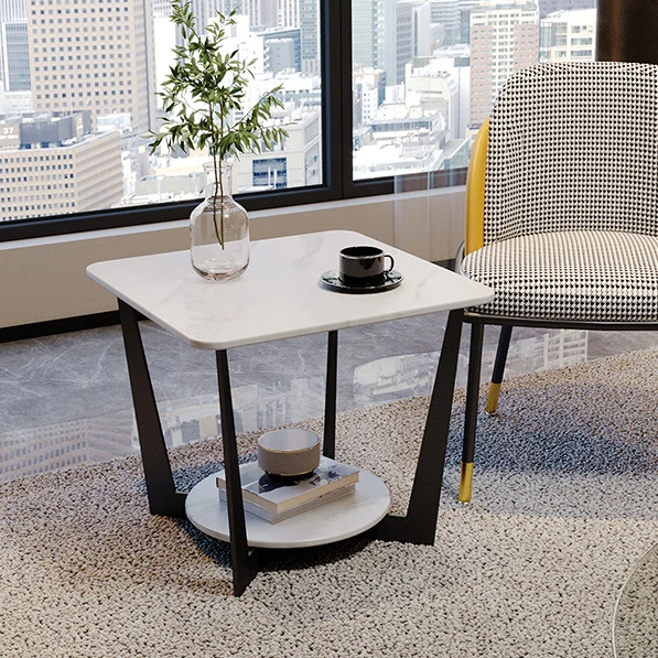 Nordic Style living room Metal Iron  black coffee table Corner Marble Side Table