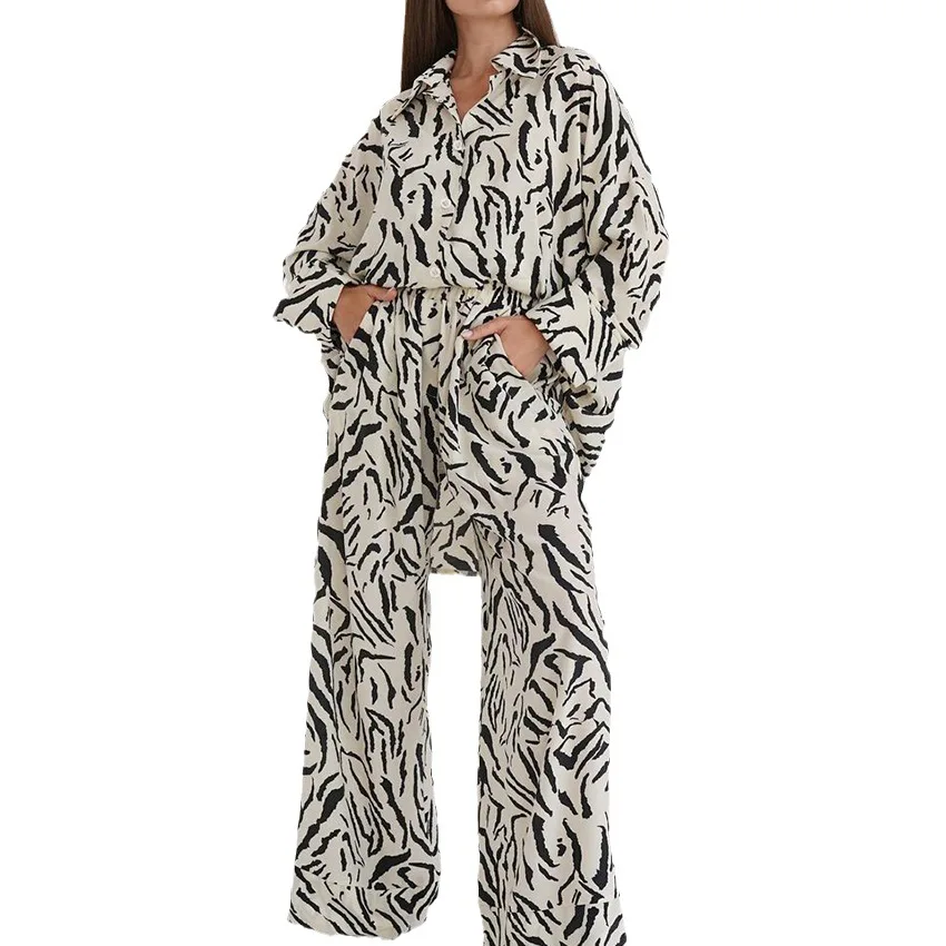 Autumn fashion print women's pajamas set loose comfort long sleeve trousers loungewear women sets luxury