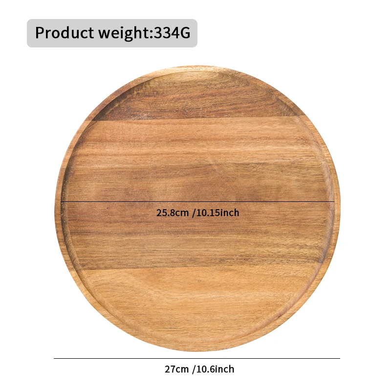 Tableware Dinnerware Natural Acacia Wood Round Wooden Plates Serving Plate Trays for Food Snack