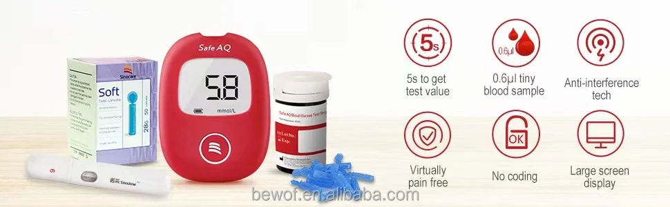 Sinocare OEM&ODM Glucometro Code Free Diabetes Testing Machine Glucometer Blood Glucose Meter with Strips Safe Aq Smart