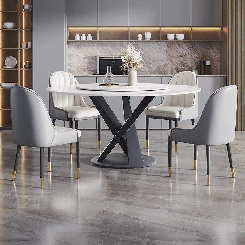 Sintered Stone Dinning Table Set For 6 Modern Simple Light Luxury Round Table With Turntable Home Apartment Restaurant Table