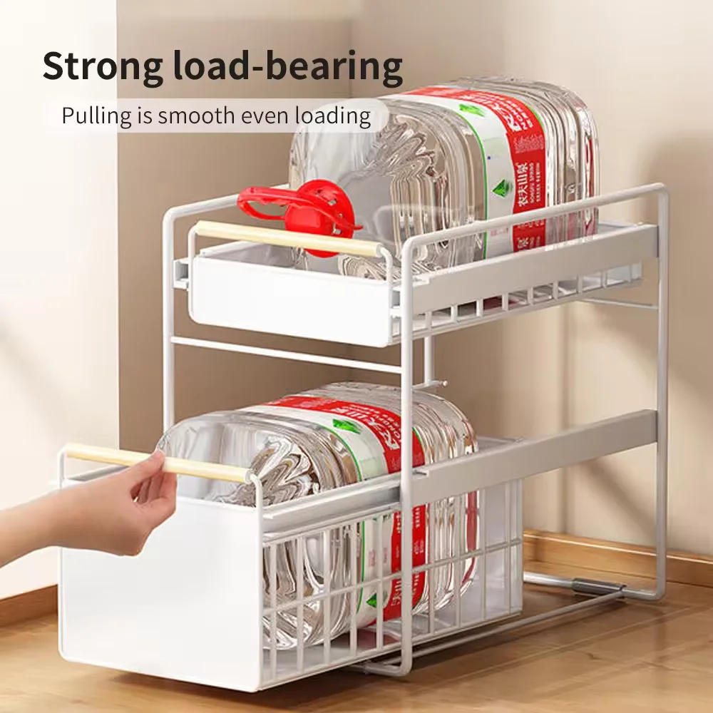 2-Tier Cabinet Basket Organizer Shelf With Sliding Storage Drawer Kitchen Bathroom Countertop Under Sink Organizers