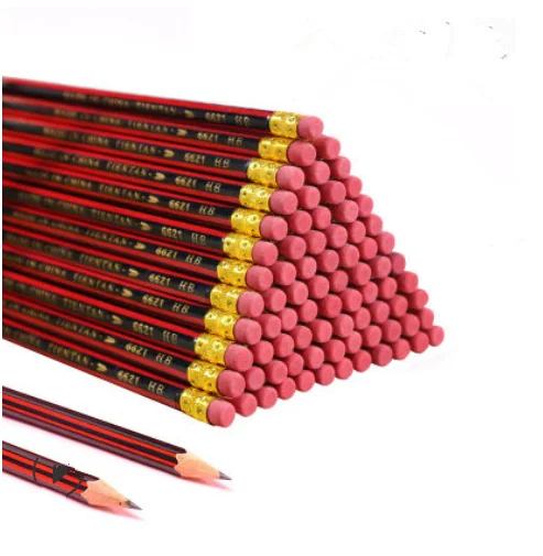 RED Half size Mini   compact Wooden Small Pencil with Eraser 12 PENCILS 