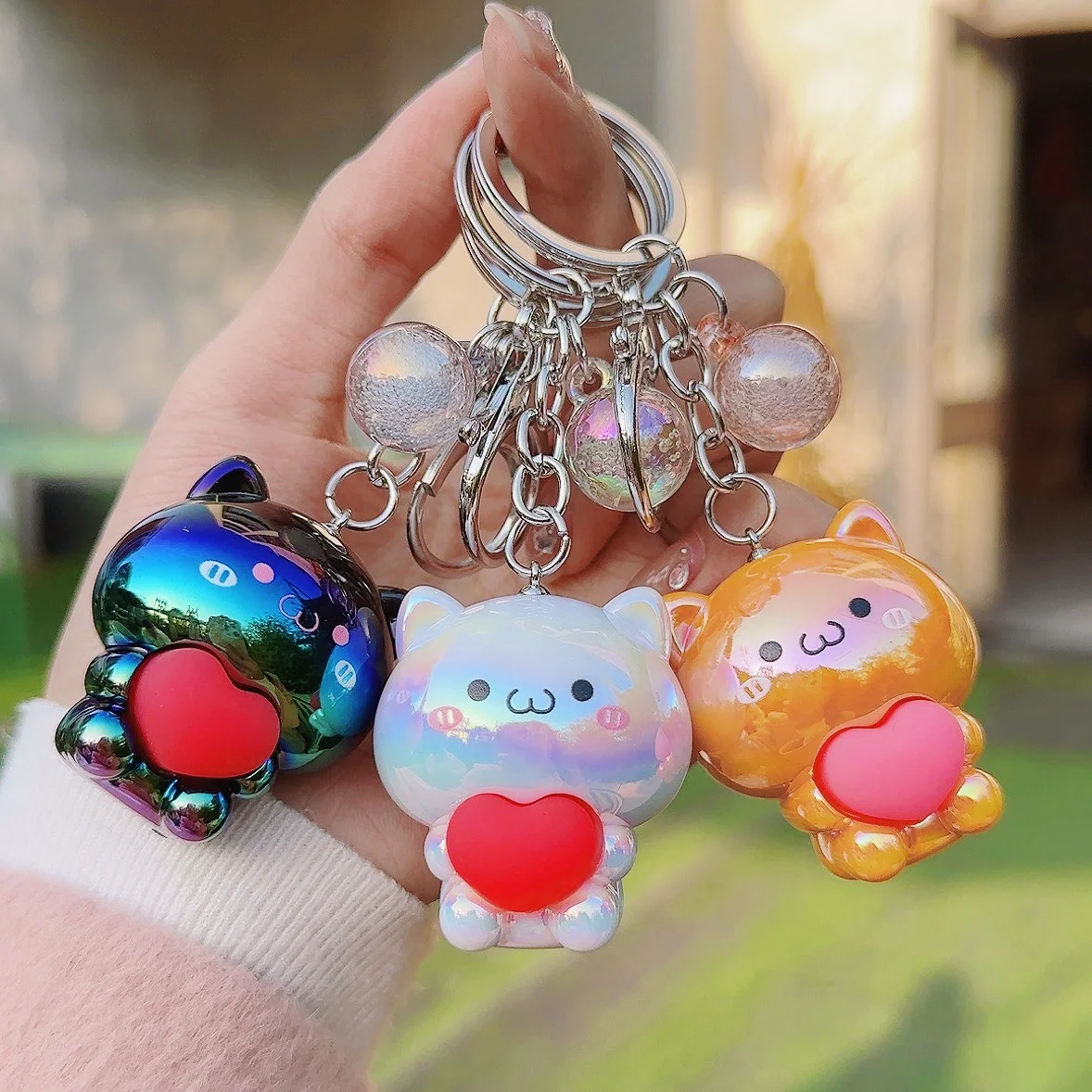 Wholesale creative Cute Kawaii Love kitten doll key chain delicate Car pendant bag key ring small gift plastic key chains