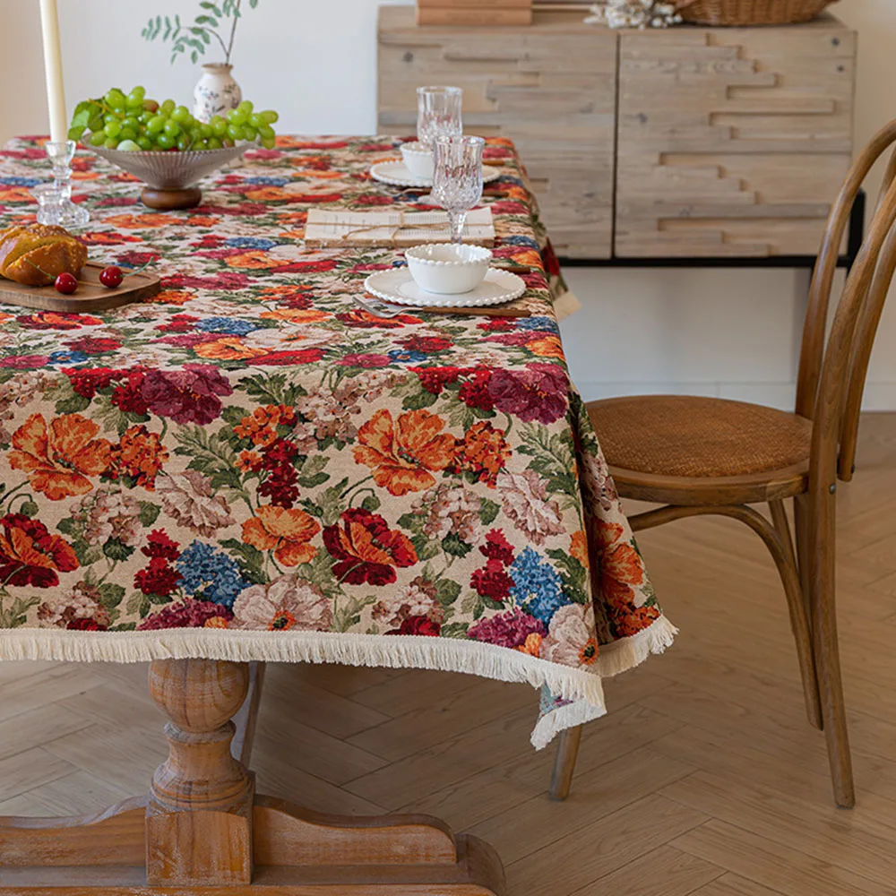 Retro Pastoral Style Cotton Linen Floral Antislip Tea Space Living Room Canteen Rectangle Household Tablecloth