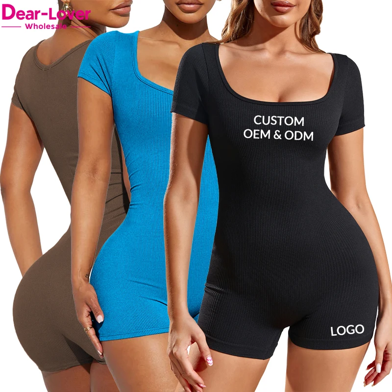 Dear-Lover OEM ODM Custom Logo Athleisure Gym Sportswear Fitness Wear Solid Ribbed One Piece Yoga Workout Jumpsuit For Women