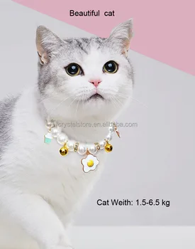dog pearls necklace collar crystal bone pendant, Pet Puppy Cat jewelry S/M/L