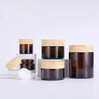 Glass Jar Cosmetic Bottle Cosmetic Empty Bottles With Wooden Cap 5g 10g 30g 50g 100g Amber Glass Jar