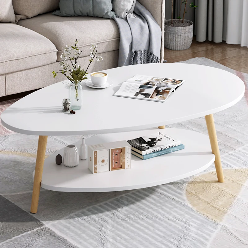 Ellipse Wooden Cheap Round White Oak Living Room Small Coffee Table