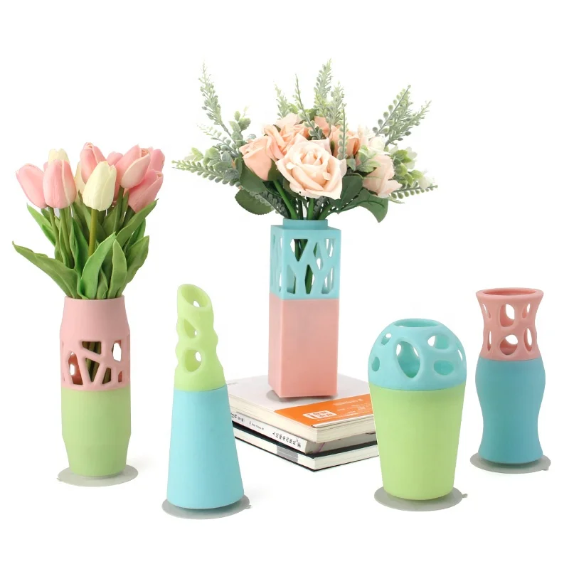 Customized silicone vase home decoration anti-fall light small vase with suction cup for weddings centerpiece