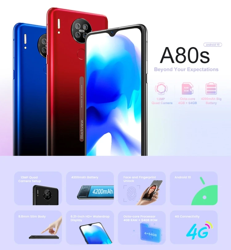 Blackview A80S 2021 4GB+64GB 6.2 inch 4200mAh Octa Core Android 10.0