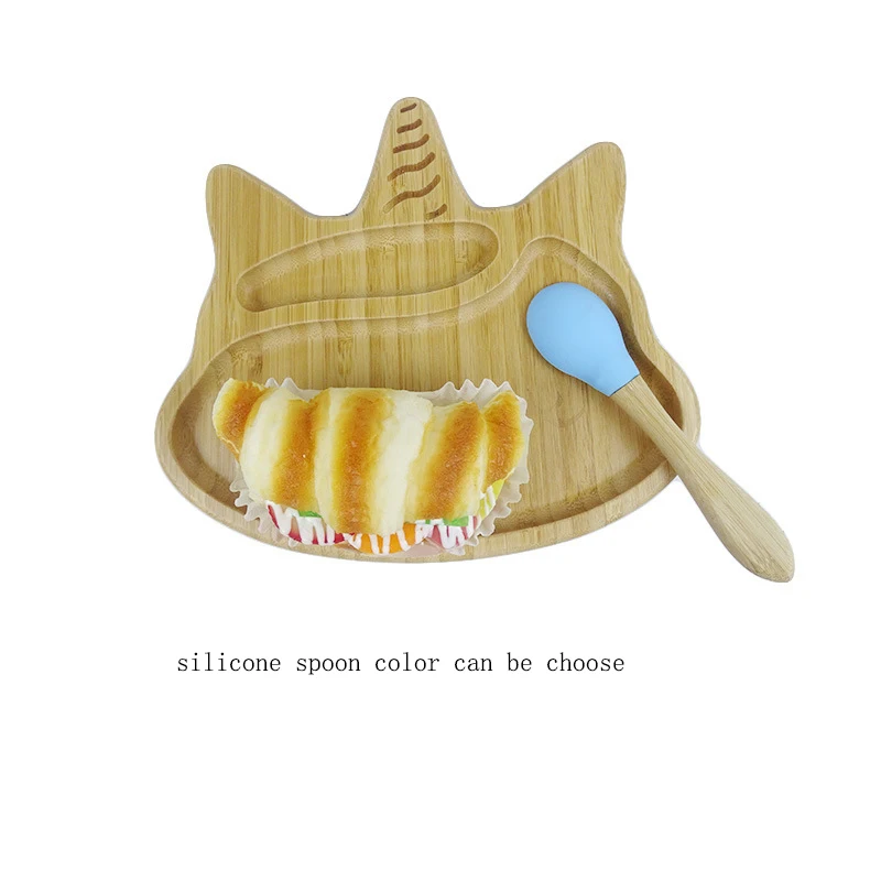 Bamboo BABY plate with silicone suction , kitchen utensils, unicorn dinner plate