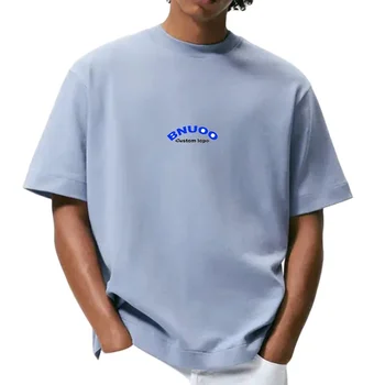 men's heavy cotton t shirt High Quality Custom logo desgin Blank oversized drop shoulder rib o-neck tshirt for men