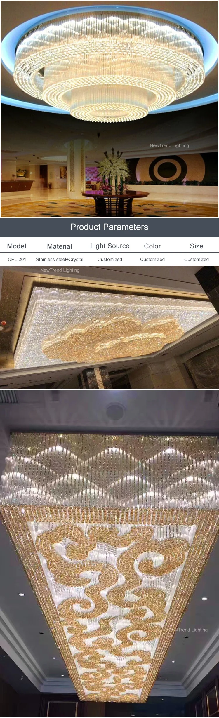 CPL-201 Luxury Style Indoor Decoration Hotel Lobby Baquet Hall Modern Crystal LED Ceiling Chandelier factory