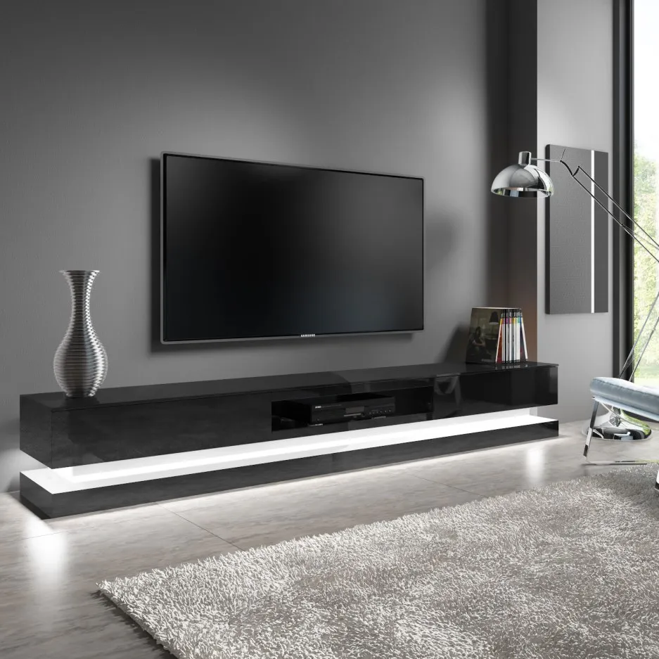 Modern Led Black Long Tv Stand Design Lcd Tv Showcase Designs ...