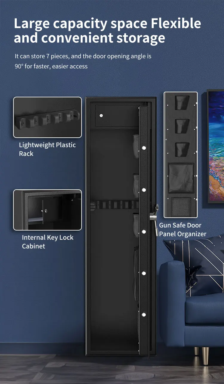 CEQSAFE High Quality Defense Weapons Metal Large Biometric Gun Safe Hidden Gun Safe Box with Key Lock supplier