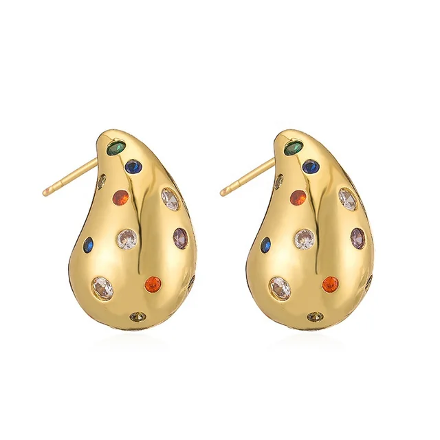 Hot Jewelry Source Unique 18k Gold Plated Brass Vintage Colored Comma Zircon Unique Earrings Luxury Jewelry