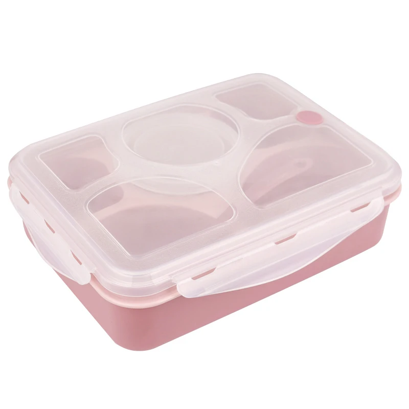 Kids Outdoor PP Food grade with spoon sauce container 5 compartments Microwave plastic kids bento lunch box